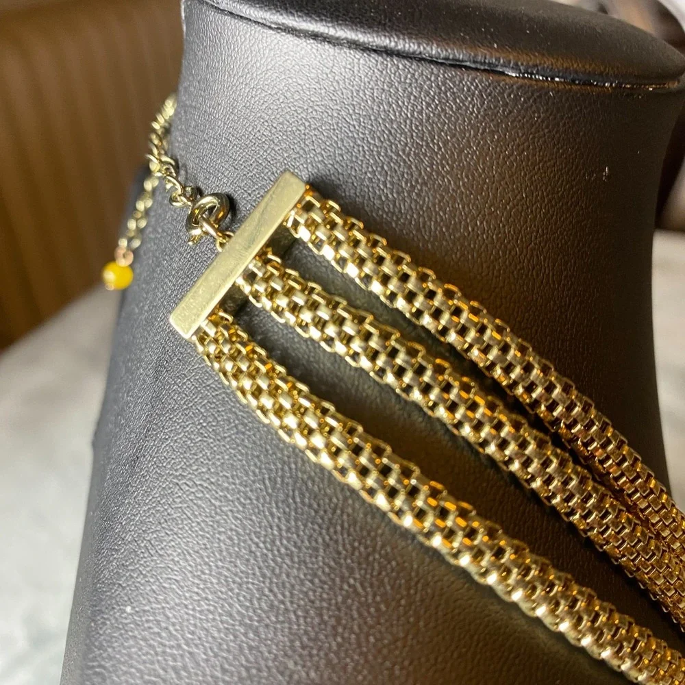 Gold Tone Mesh Style Triple Strand Chain Layered Necklace 20 inches Avon SAQ